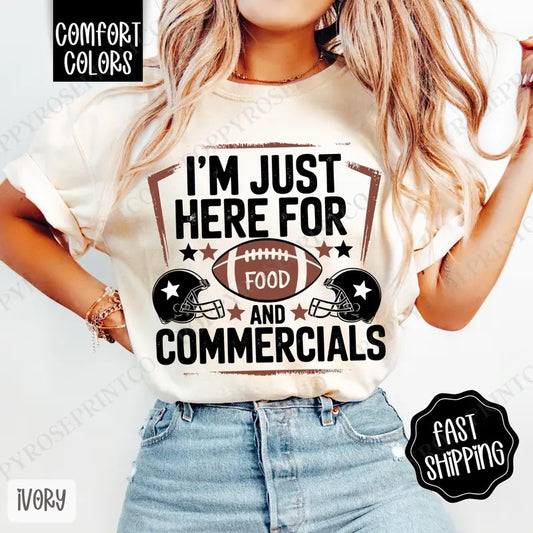 Just Here for the Food and Commercials Shirt Comfort Colors, Women's Football Tee, Fall Womenswear Oversized Crewneck