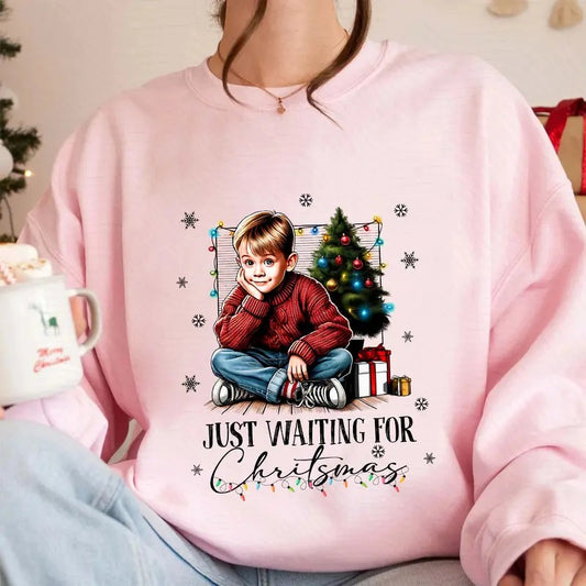 Just Waiting For Christmas Shirt, Merry Christmas Sweatshirt, Christmas Movies, Santa Claus Tshirt, Merry Xmas, Retro Holiday, University Christmas