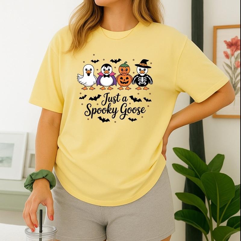 Just a Spooky Goose Funny Halloween  Printed Comfort Colors T-Shirt