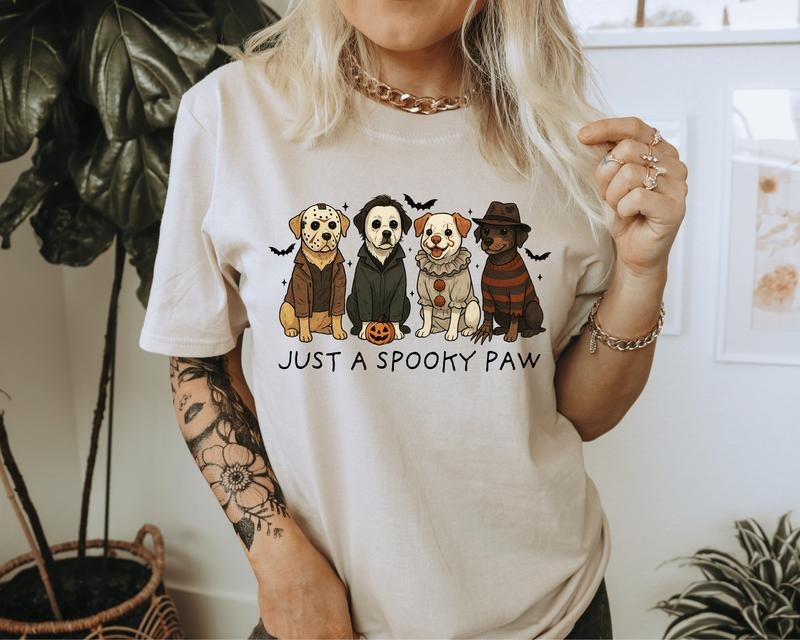 Just a Spooky Paw Halloween Unisex T-Shirt, Cute Dog Holiday Graphic Tees for Women & Men, Oversized Tees,  Autumn Wear