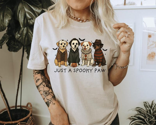 Just a Spooky Paw Halloween Unisex T-Shirt, Cute Dog Holiday Graphic Tees for Women & Men, Oversized Tees,  Autumn Wear