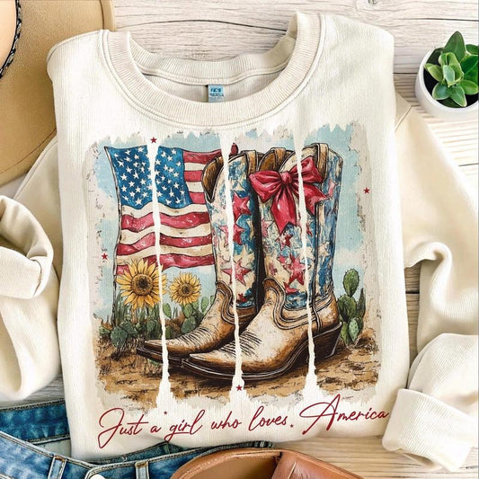 Just a girl who loves america Shirt, America Western Shirt, 4th Of july Tee, cowgirl usa 4th of july , Usa , memorial day , popular now