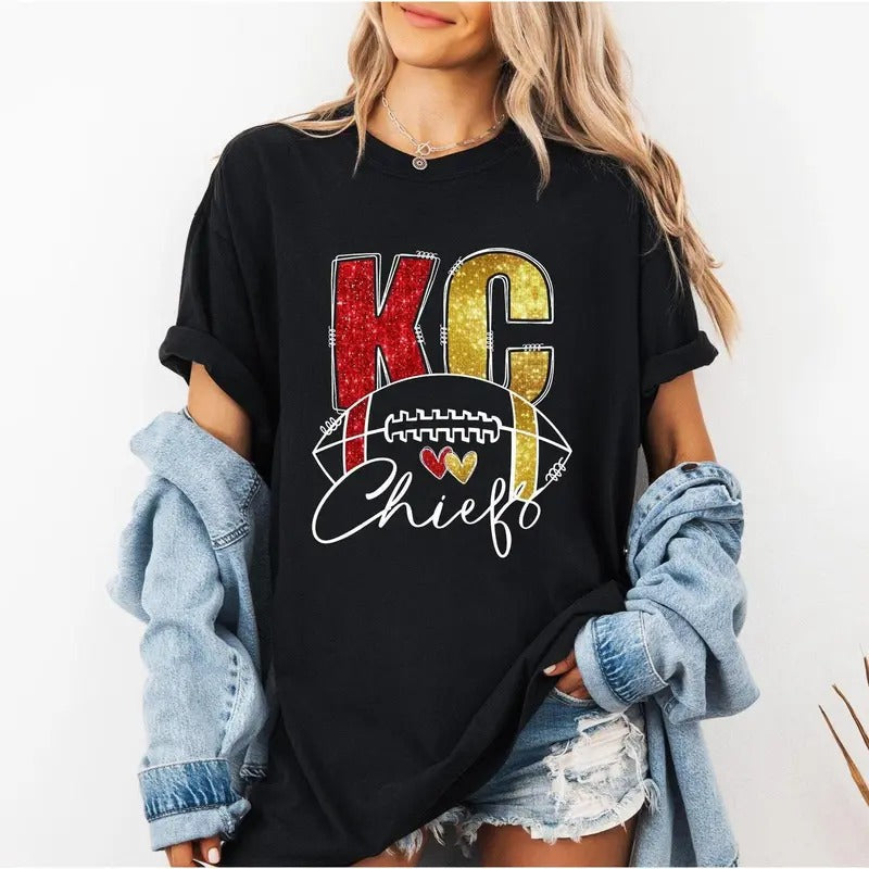 KC Chiefs Shirt, KC Chiefs Football Shirt, Kansas City Football Shirt, Gift For Football Fan, Chiefs Gifts For Her, Comfort Colors KC Chiefs