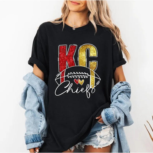 KC Chiefs Shirt, KC Chiefs Football Shirt, Kansas City Football Shirt, Gift For Football Fan, Chiefs Gifts For Her, Comfort Colors KC Chiefs