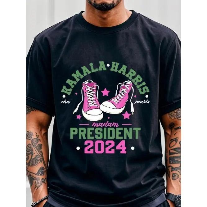 Kamala Harris 2024 Shirt Madam President Shirt KAMALA HARRIS Men's T-Shirts Black T-Shirts For Men Cotton T-Shirts For Men Funny T-Shirts Crew Neck Casual T-Shirt Soft Hiking Running Breathable Made in USA
