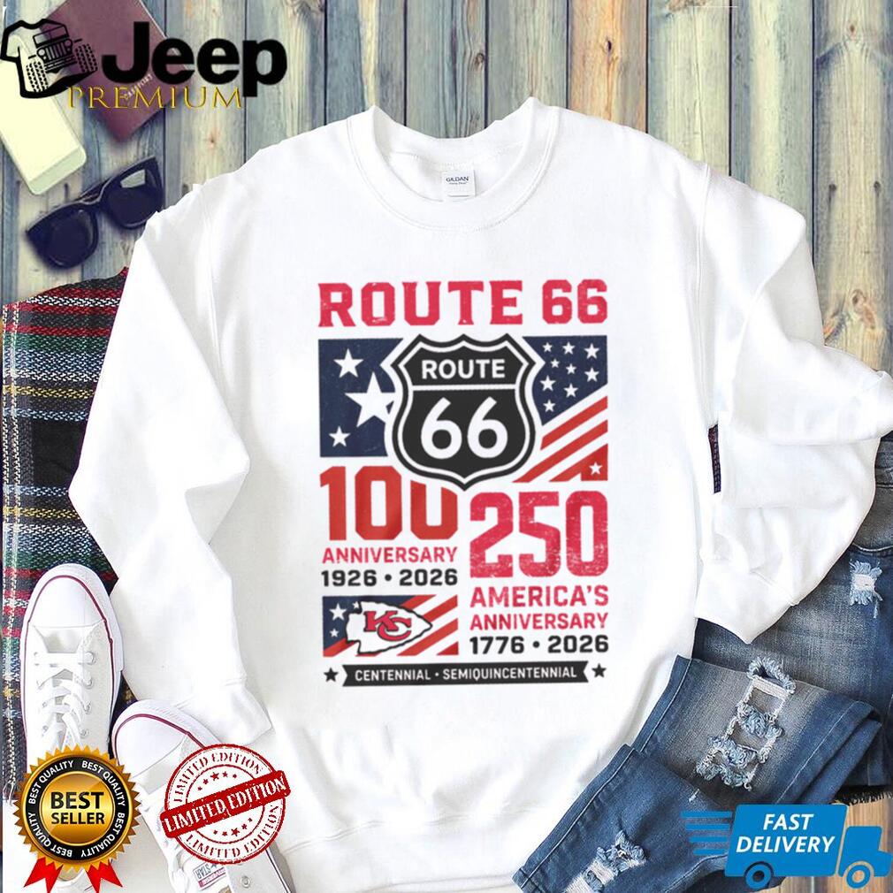 Kansas City Chiefs Centennial Route 66 & America 250th Anniversary T Shirt