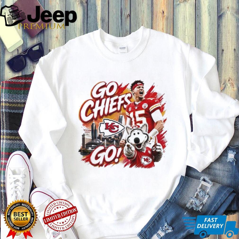Kansas City Chiefs go Chiefs go Patrick Mahomes and mascot KC Wolf shirt