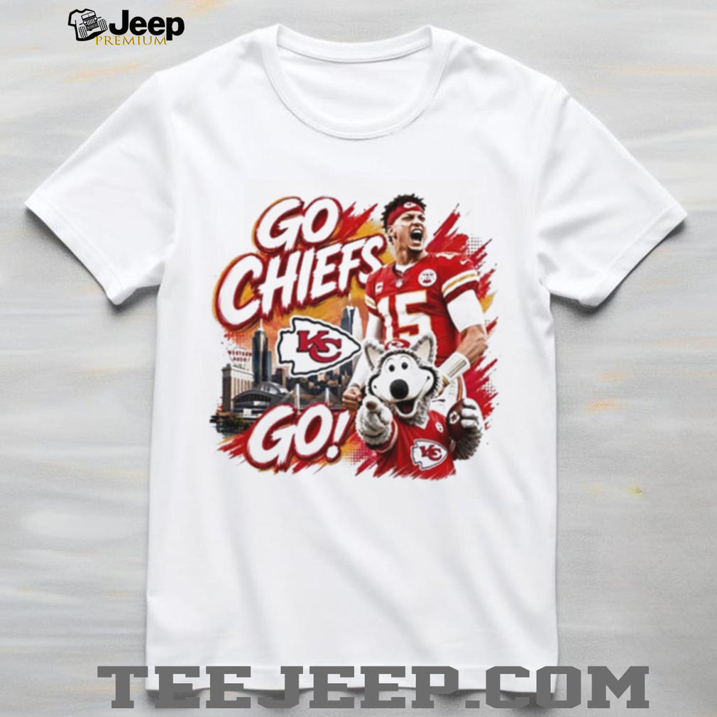 Kansas City Chiefs go Chiefs go Patrick Mahomes and mascot KC Wolf shirt