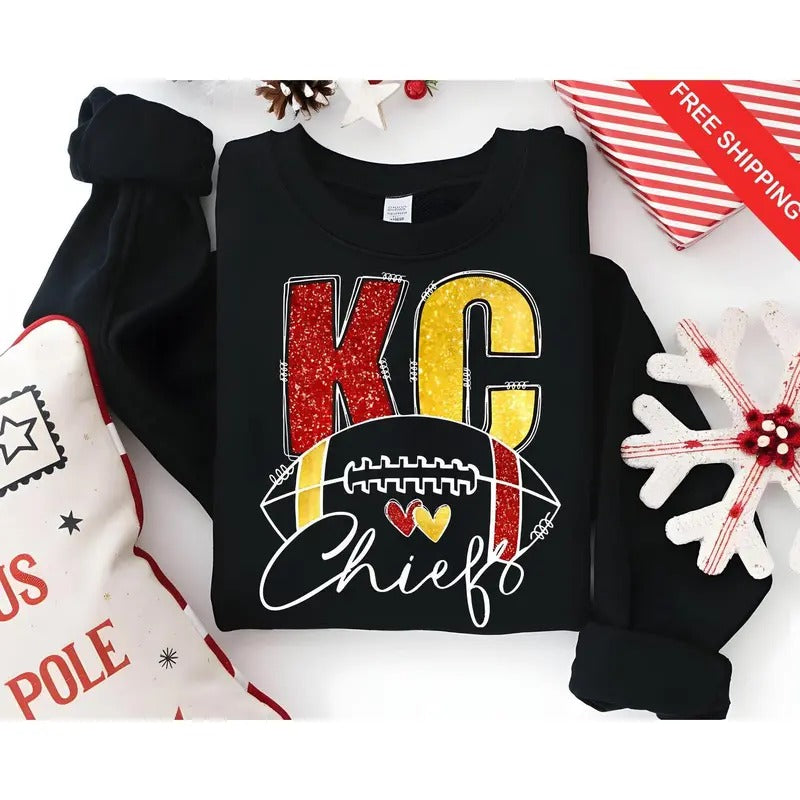 Kansas City Sparkle Sweatshirt, Chiefs Shirt, Kansas Football Shirt, Gift for Kansas Football Fan, Chiefs Gifts for Her,...