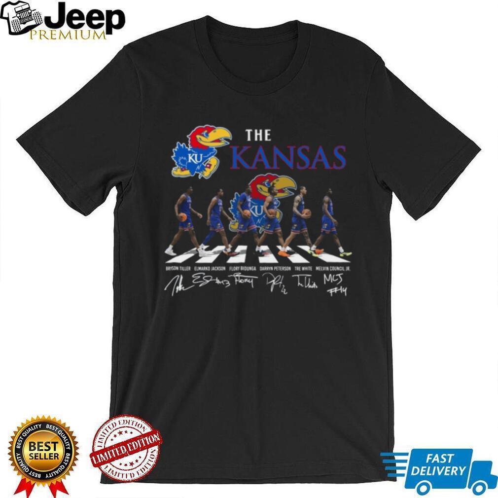 Kansas Jayhawks Abbey Road Walking Basketball Players Signature T Shirt