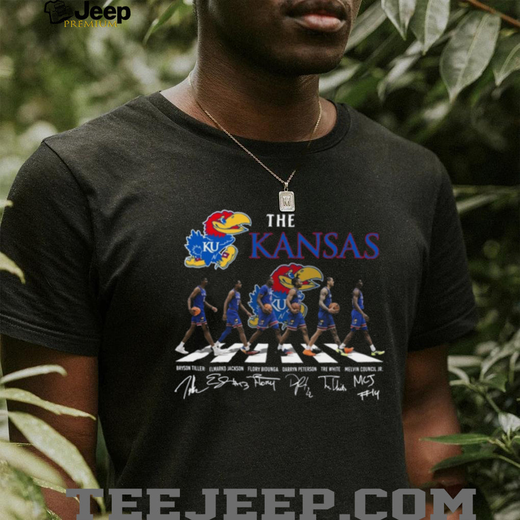 Kansas Jayhawks Abbey Road Walking Basketball Players Signature T Shirt