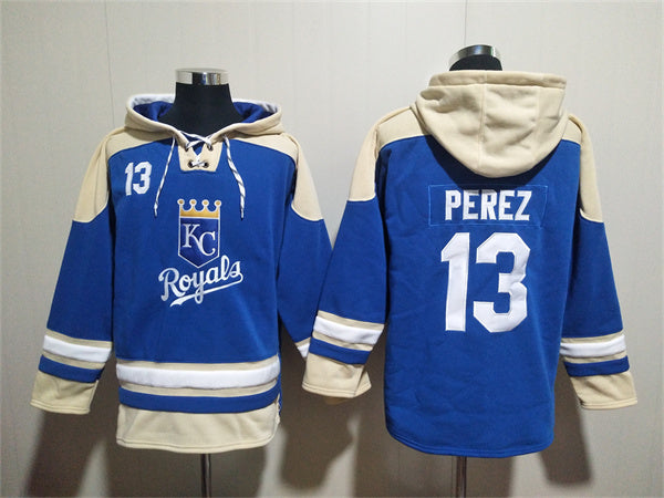 Kansas City Royals #13 Salvador Perez Blue Ageless Must-Have Lace-Up Pullover