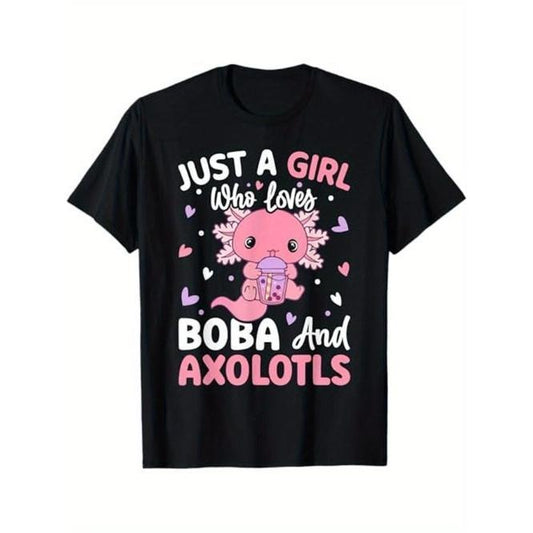 Kawaii Axolotl Lover Just a Girl Who Loves Boba and Axolotl T-Shirt, Halloween Thanksgiving Christmas Gift for MenFamily Friends Made in USA