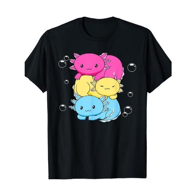 Kawaii Axolotl Pile Pansexual Pride Flag LGBTQ T-Shirt Made in USA