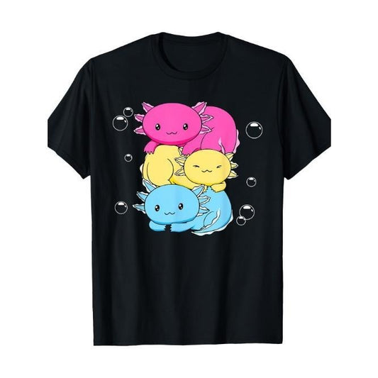 Kawaii Axolotl Pile Pansexual Pride Flag LGBTQ T-Shirt Made in USA