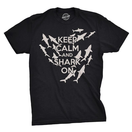 Keep Calm and Shark On T Shirt Funny Aquatic Meme Tee Mens Funny T Shirts Cool Slimming Tees with Plus Sizes Shark T...