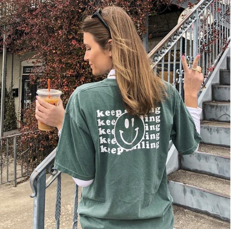 Keep Smiling Shirt Comfort Cotton Womenswear Fabric Top Oversized Underwear Women Tshirt