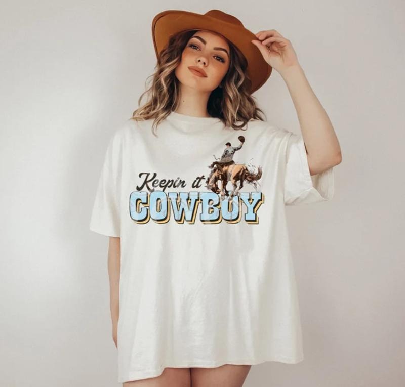 Keepin It Cowboy Western T Shirt, Vintage Rodeo Style Graphic Tee, Gift for Country Lovers