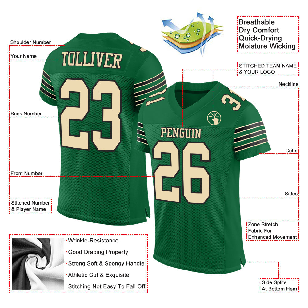 Custom Kelly Green Cream-Black Mesh Authentic Football Jersey T-Shirts, Hoodie, Sweatshirt | WearSparks.com (Image 2)