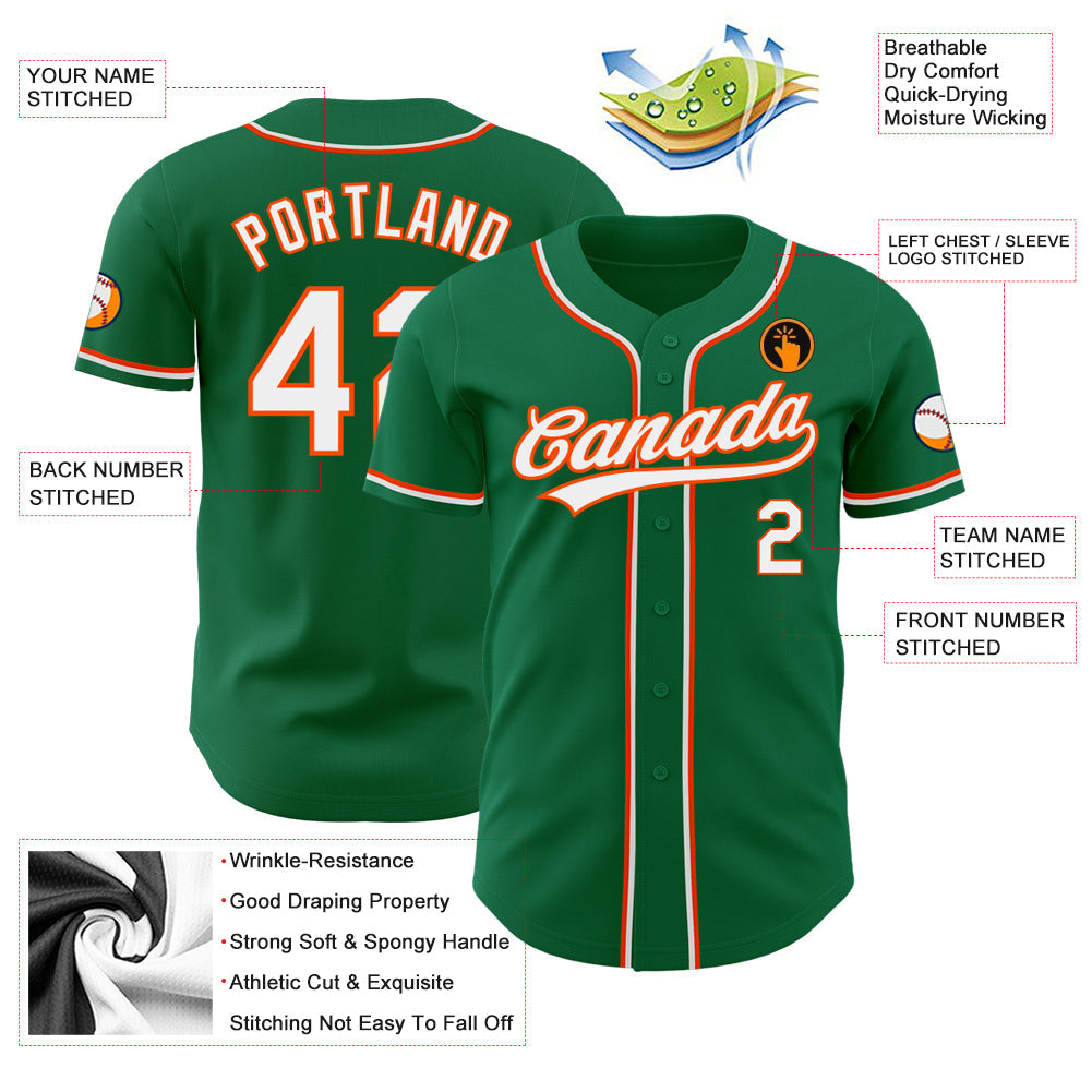 Custom Kelly Green White-Orange Authentic Baseball Jersey