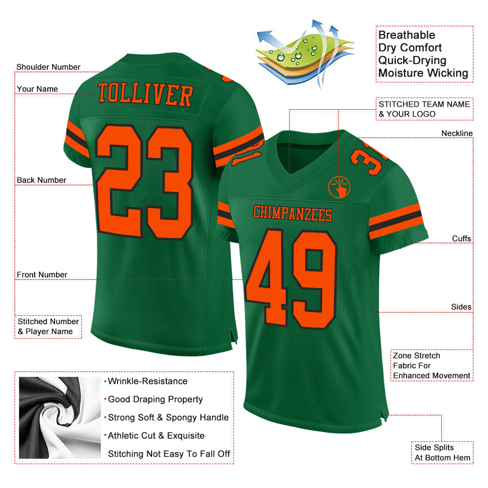 Custom Kelly Green Orange-Black Mesh Authentic Football Jersey T-Shirts, Hoodie, Sweatshirt | WearSparks.com (Image 2)