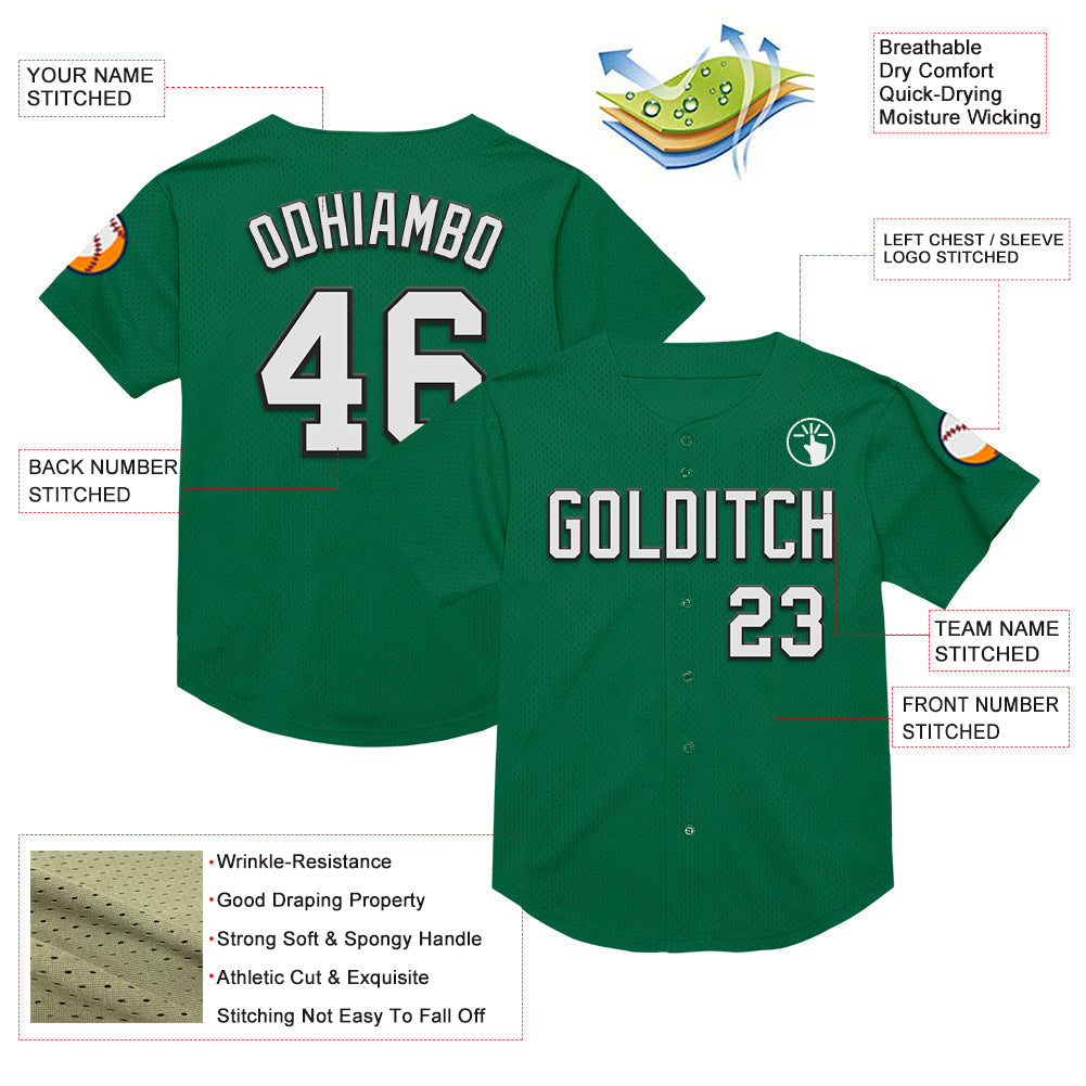Custom Kelly Green White-Black Mesh Authentic Throwback Baseball Jersey T-Shirts, Hoodie, Sweatshirt (Image 3)