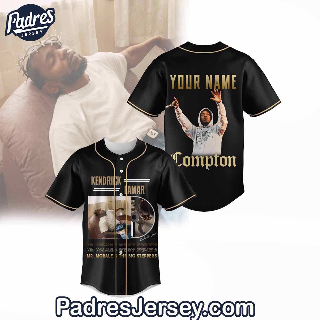 Kendrick Lamar Black Baseball Jersey Outfit - Padres Jersey Oasis: Elevate Your Baseball Style Game T-Shirts,... (Image 1)