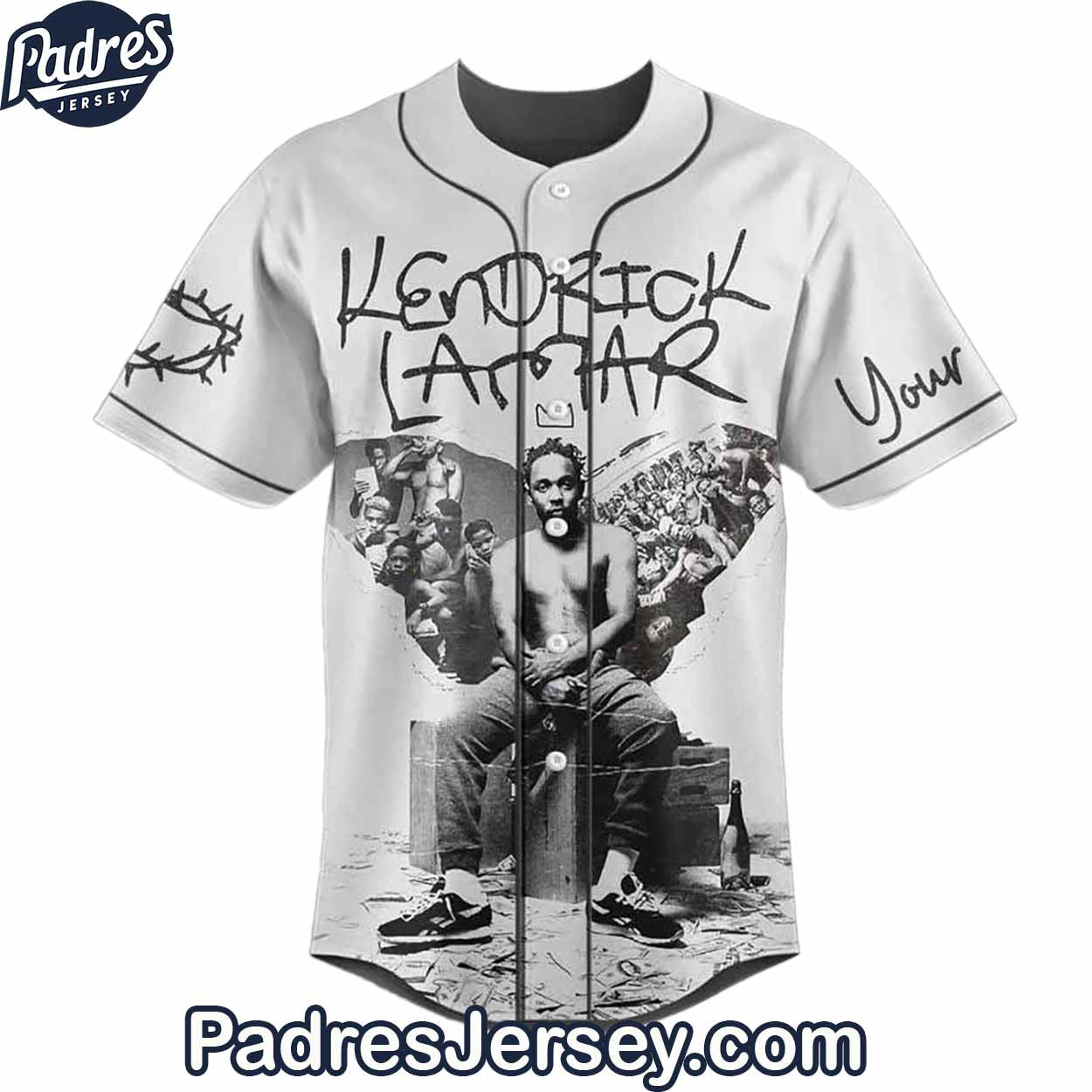 Kendrick Lamar Grey Baseball Jersey Outfit - Custom Name - Padres Jersey Oasis: Elevate Your Baseball Style... (Image 2)
