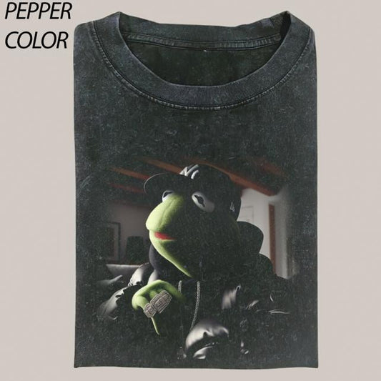 Kermit  GRILLZ Funny Graphic Tees - Vintage Short Sleeve T-Shirt for Women - 100% Cotton - All Seasons - Menswear, Top