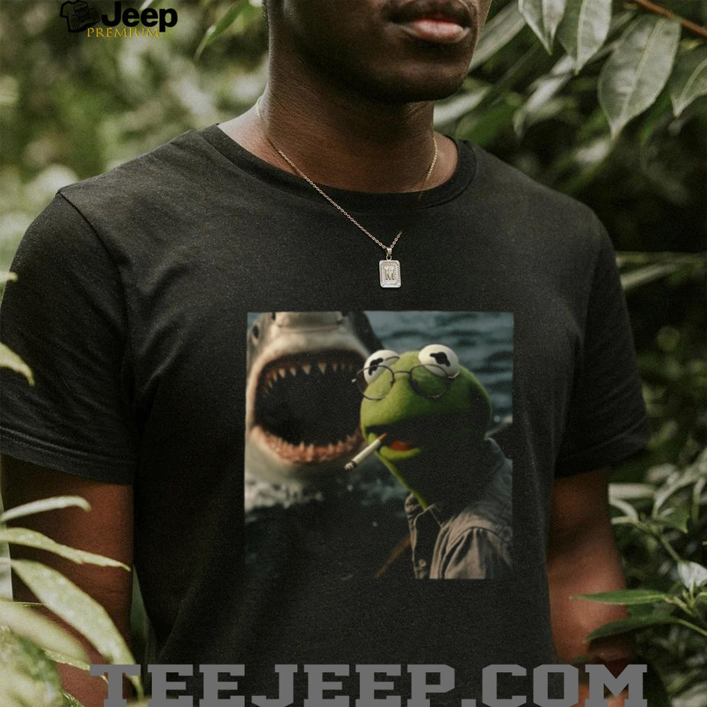 Kermit the Frog Shark Parody Smoking Funny Meme Graphic Tee