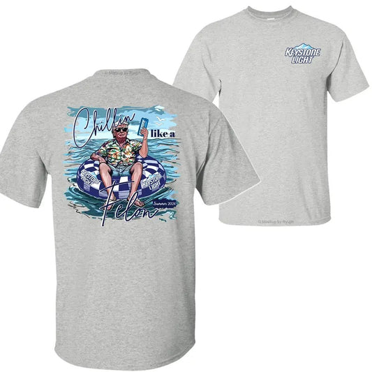 Keystone Light Beer Trump Chillin Like a Felon Summer 2024 T-shirt Sweatshirt Hoodie, Trump 2024 Shirt, Keystone Light Beer Shirt, Double Sided Graphic Printed Unisex Classic Comfort Cotton T-Shirts in all Sizes all Colors for Men and for Women