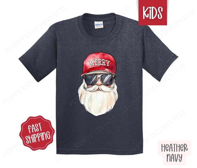 Kids Christmas Shirt - Cool Santa Children's Tshirt - Youth Holiday Tee Gildan