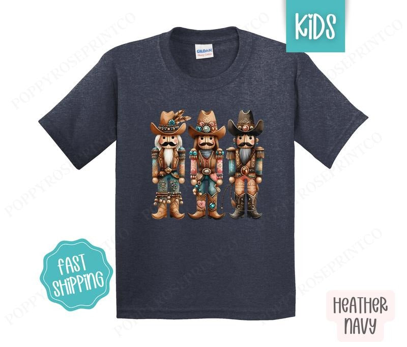 Kids Christmas Shirt - Cowboy Nutcracker Children's Tshirt - Youth Holiday Tee Gildan