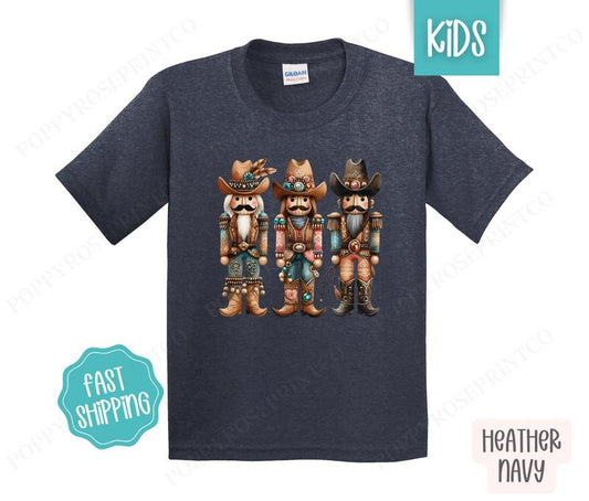 Kids Christmas Shirt - Cowboy Nutcracker Children's Tshirt - Youth Holiday Tee Gildan