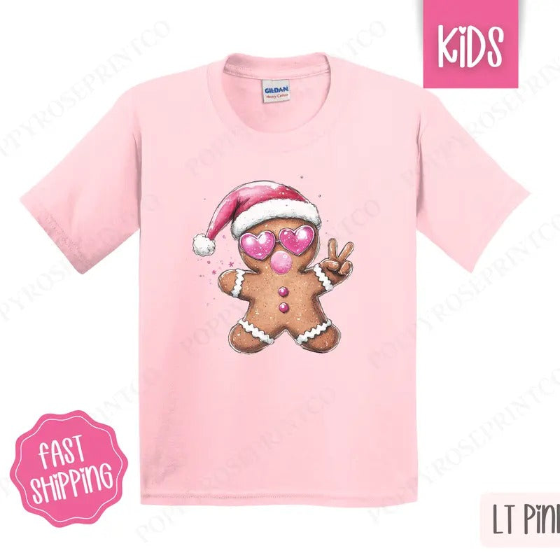 Kids Christmas Shirt - Gingerbread Bubble Tshirt - Youth Holiday Tee Gildan, 100% Cotton