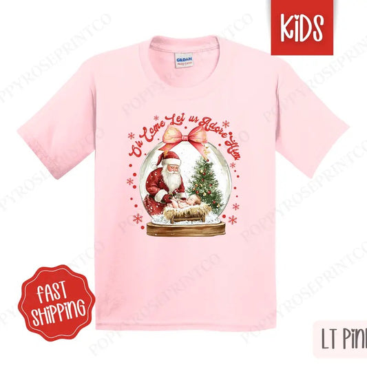 Kids Christmas Shirt - Oh Come Let Us Adore Him Children's Tshirt - Youth Holiday Tee Gildanstyle{n002}2