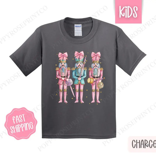 Kids Christmas Shirt - Pink Nutcracker Christmas Children's Tshirt - Youth Holiday Tee Gildan