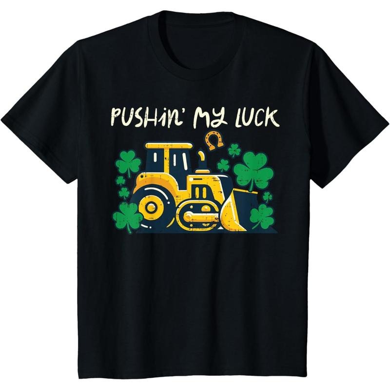Kids St Patricks Day Bulldozer Saint Paddys Construction Boys Kid T-Shirt made in USA