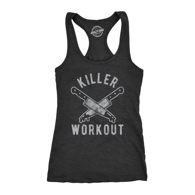 Killer Workout Womens Fitness Tank Funny Fitness Knife Sarcastic Murder Graphic Shirt Funny Racerback Tank Cute Slimming Tank tops comfortable soft top Funny Fitness Sleeveless Tee Novelty Tank Tops Black