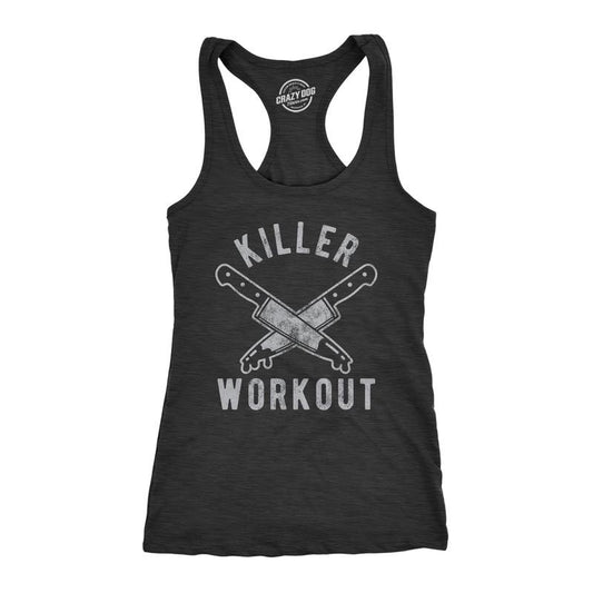 Killer Workout Womens Fitness Tank Funny Fitness Knife Sarcastic Murder Graphic Shirt Funny Racerback Tank Cute Slimming Tank tops comfortable soft top Funny Fitness Sleeveless Tee Novelty Tank Tops Black
