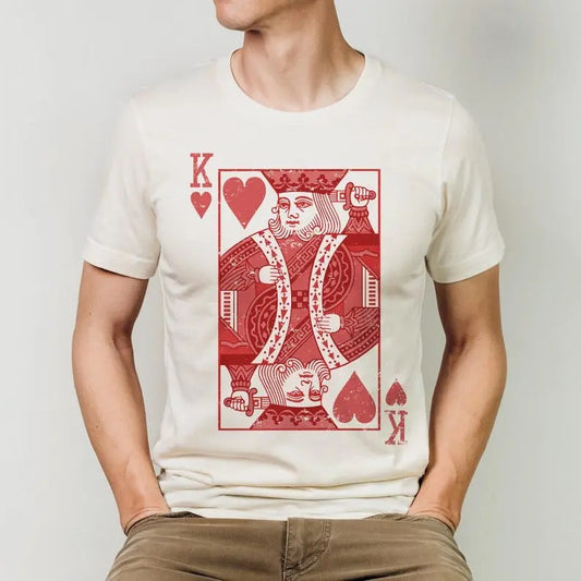 King of Hearts Valentine Tshirt Gift for Him - Vintage Valentines Gift for Husband - Dad Gifts for Men - Couple Shirt Groom Fathers Day Menswear Top