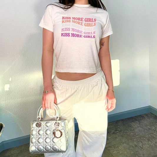 Kiss More Girls Baby Tee Pride Baby Tee Scissor Shirt Y2K Baby Tee Gay Clothing Clowncore Baby Tee lgbt Queer Shirt Bisexual Baby Tee