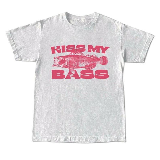 Kiss My Bass Vintage Style Fishing T-Shirt Limited Edition Pink Design Men's Birthday Streetwear Summer