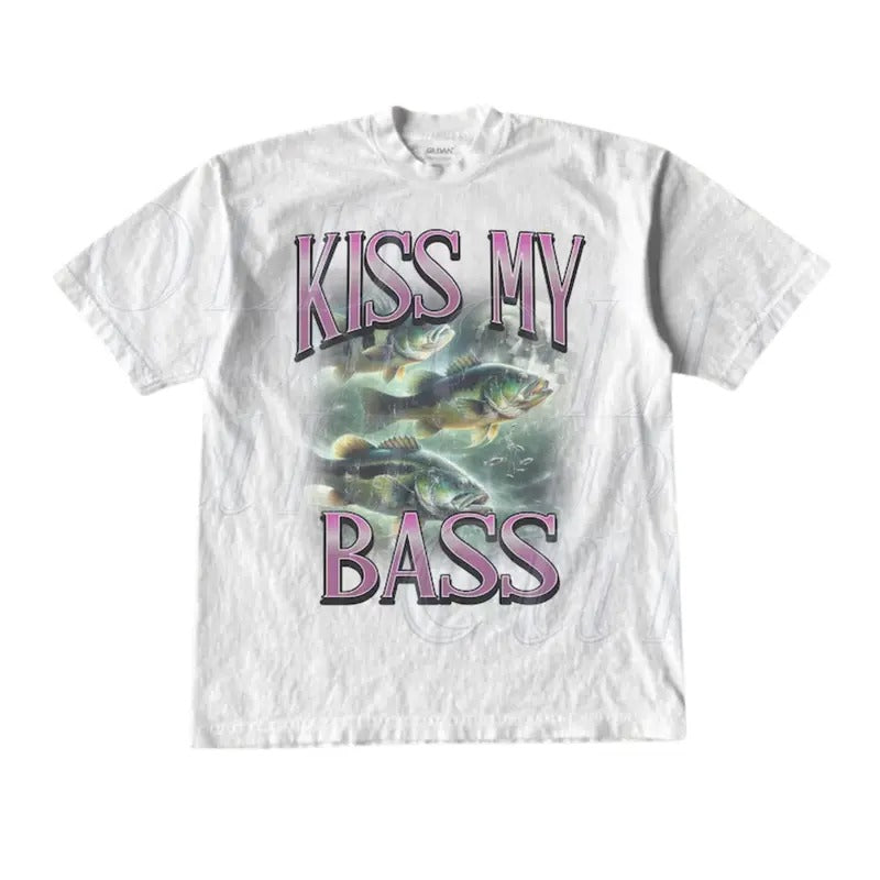 Kiss My Bass Vintage Style Fishing T-Shirt, Retro Bass Fisher T Shirt, Fisher Gear, Fisher Graphic Shirt, Adult Unisex Relaxed Cotton Shirt