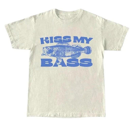 Kiss My Bass Vintage Style Fishing T-Shirt, Retro Fisher T Shirt, Fisher Gear, Fisher Graphic Shirt, Adult Unisex Relaxed Cotton Shirt Menswear Tops