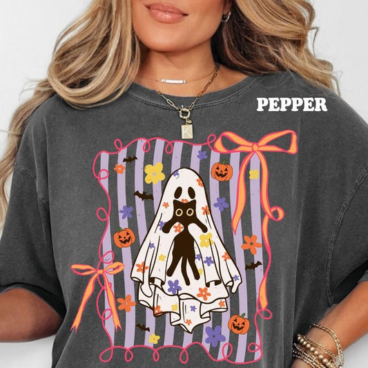 Kitty & Ghost Hugs Halloween Shirt & Sweatshirt ~ Unisex Apparel Relaxed Fit Printed In The USA Clothing Womenswear Casual Comfort Cotton Top Athletic Boho Chic