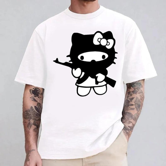 Kittys AK Gun T-Shirt, Graphic Tees Y2k Style Clothes Men Women Streetwear
