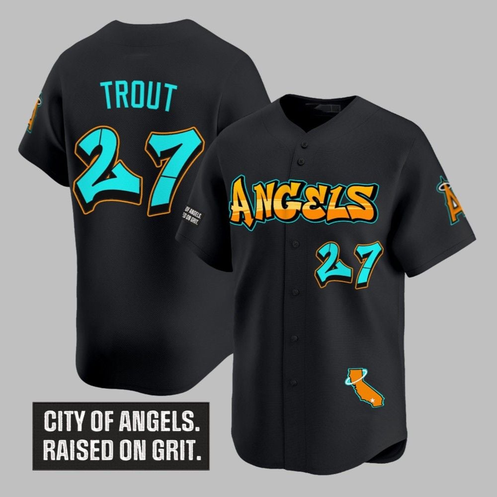 LA Angels Trout Raleigh Graffiti 2025 Jersey - Grishko.com T-Shirts, Hoodie, Sweatshirt | WearSparks.com (Image 1)