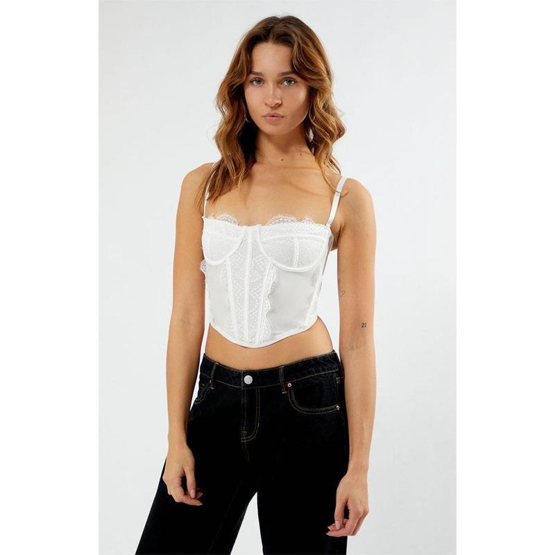 LA Hearts Women's Lace Trim Mesh Corset Top T-Shirts, Hoodie, Sweatshirt | WearSparks.com