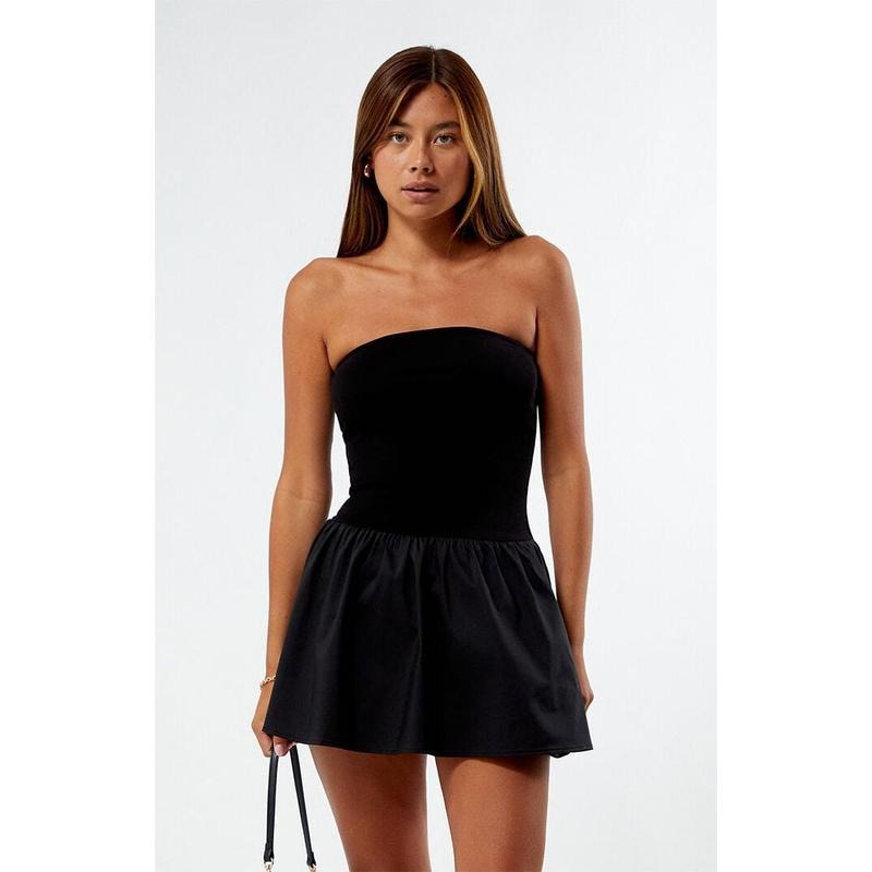 LA Hearts Women's Strapless Drop Waist Mini Dress